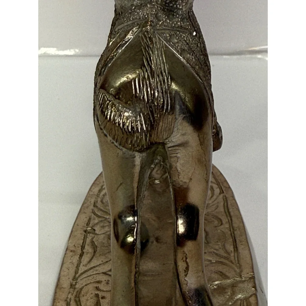Vintage Silver Tone Metal Camel and Handler Figurine Statue on Decorative Base